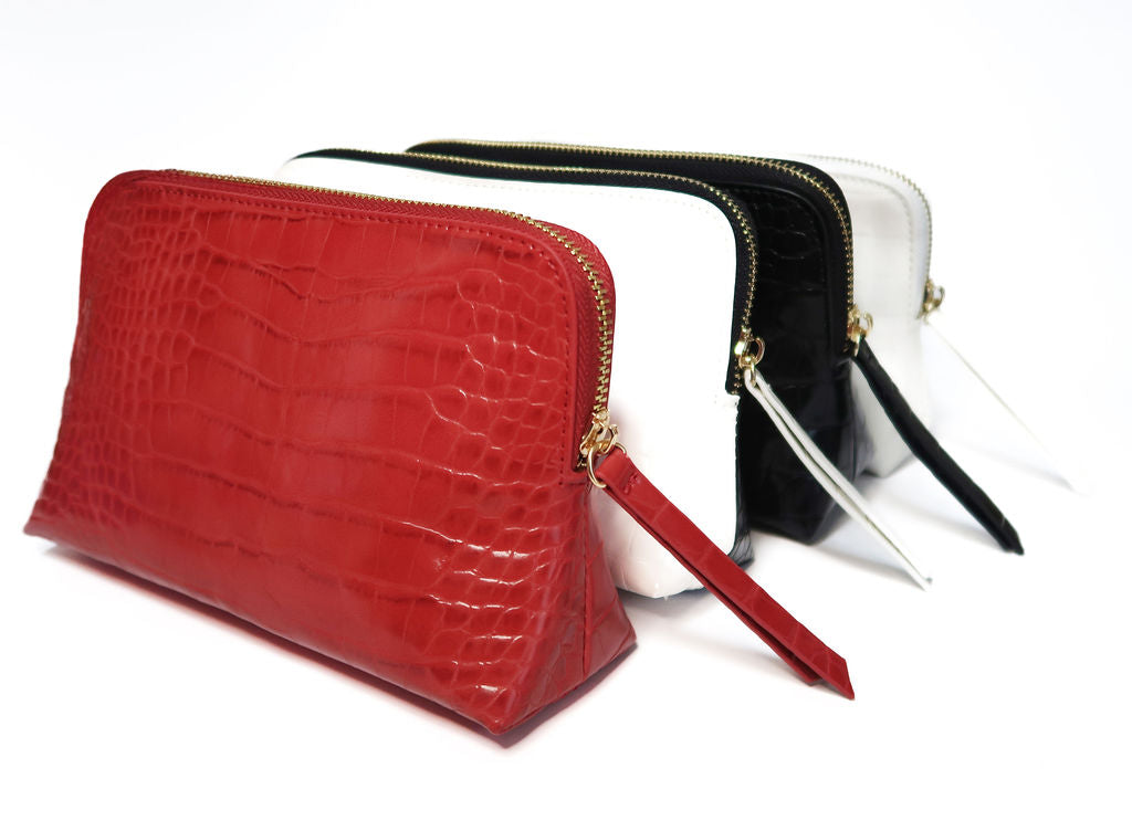 Noir Onyx Crocodile Cosmetic Bag