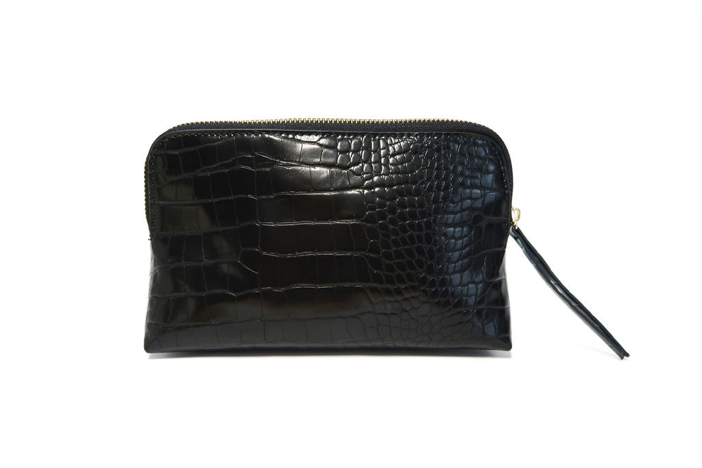 Noir Onyx Crocodile Cosmetic Bag