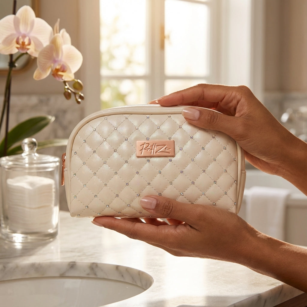 Cream Quilted Cosmetic Bag