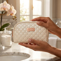 Cream Quilted Cosmetic Bag